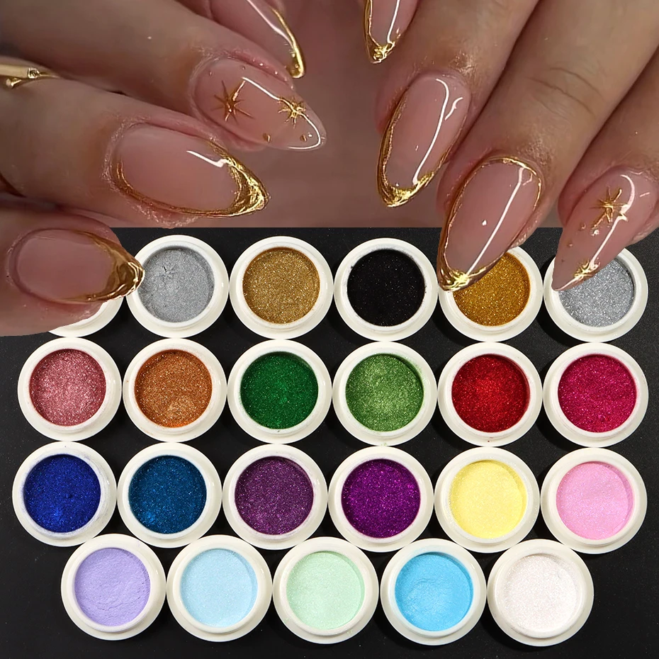 

23 шт., хромированная зеркальная пудра для ногтей, пигмент, голографический серебристый, золотой блеск для дизайна ногтей, переливающийся металлик, Y2K, украшение для натирания пыли