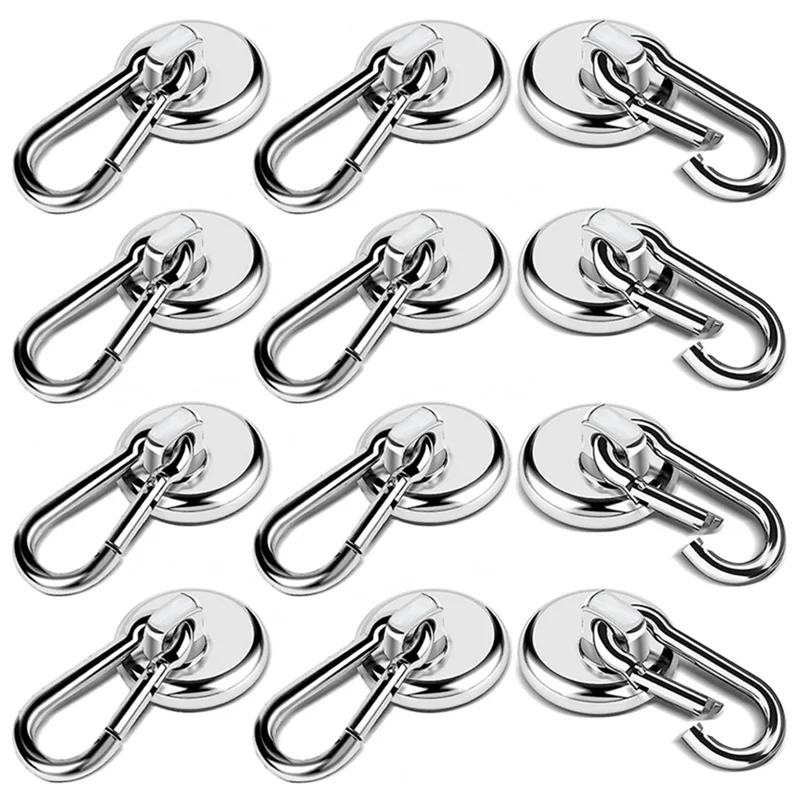 

12 Pack Strong Magnetic Hooks, 60LBS Heavy Duty Magnet Hooks Strong Neodymium Magnets with Carabiner Hook