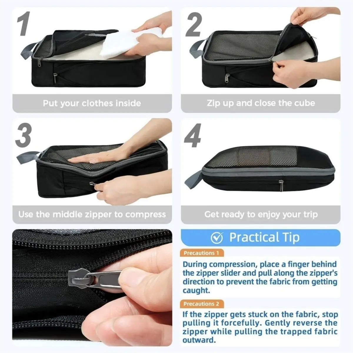 6PCS Compression Packing Cubes Travel Accessories Expandable Packing Organizers, Grid Style Compression Storage Bags