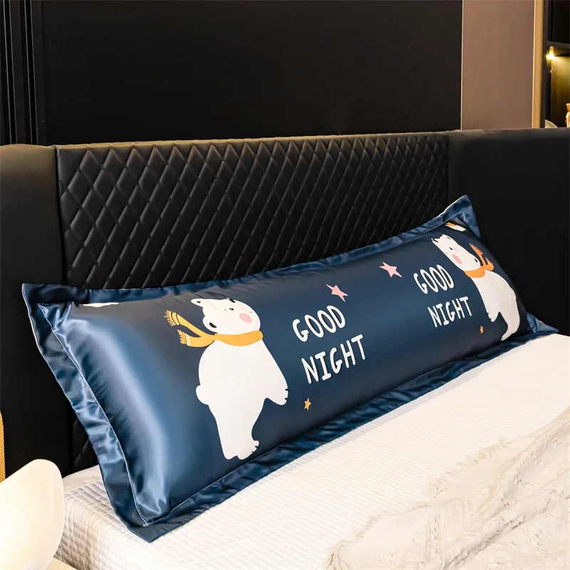 ผ้าไหมน้ําแข็งเบาะยาว 120/150/180 ซม.Dakimakura เบาะ Cool ปลอกหมอนหมีสีขาวพิมพ์หมอนคู่หมอน