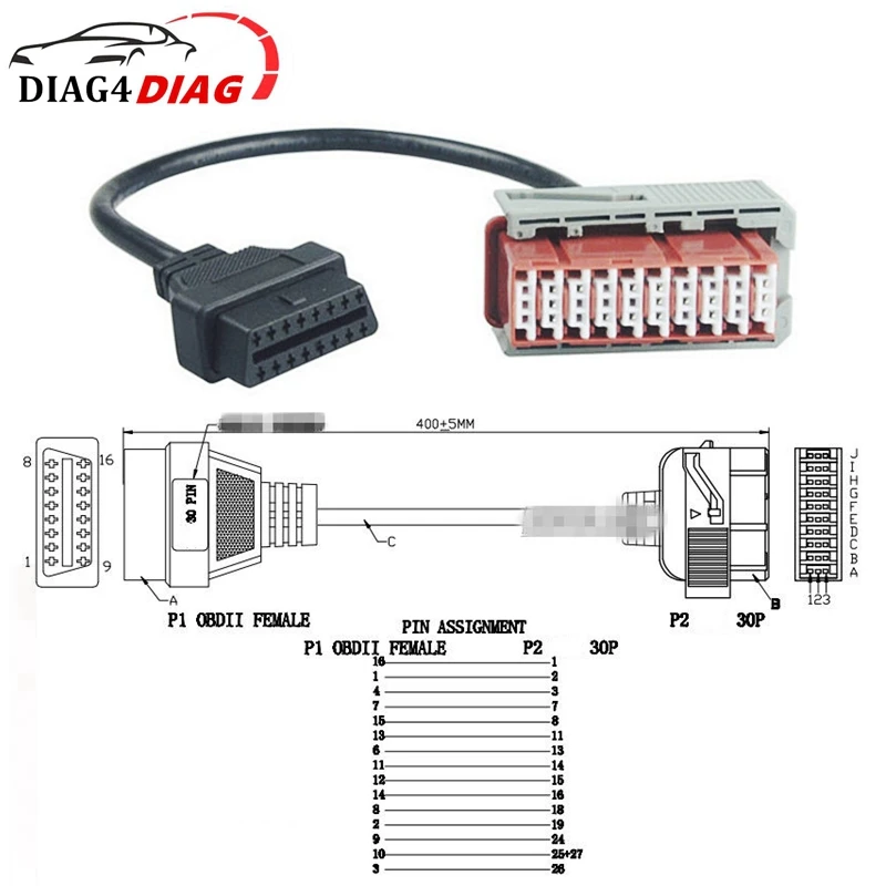 PSA 30 Pin Cable OBD2 II Connector Adapter Lexia 30Pin OBD2 Connect Cable Lexia3 30PIN For Peugeot/Citroen