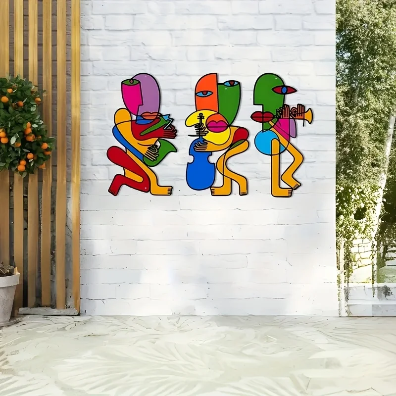 3 Pieces of Colorful Abstract Picasso-Style Metal Wall Sculptures 2D Flat Decoration, Colorful Abstract Picasso-Style Door and Wall Decoration, Farmhouse Living Room Bedroom Kitchen Wall Decoration, Outdoor Porch Balcony, Gift, Metal Artwork, 2D Flat view 6