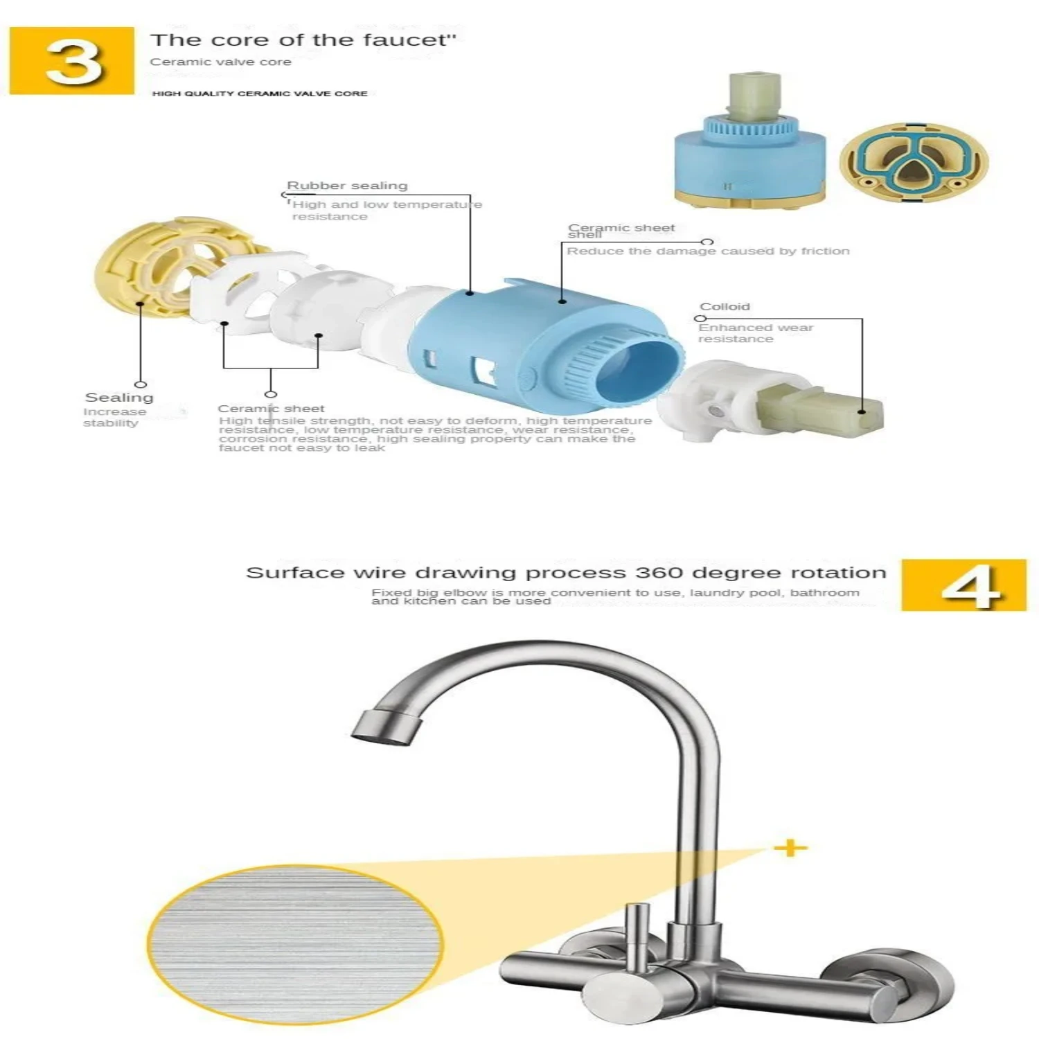 Rubinetti per lavello da cucina Spruzzatore da parete Centro da 8 pollici Miscelatore commerciale per acqua calda e fredda Accessori Torneira Gourmet De Cozinha