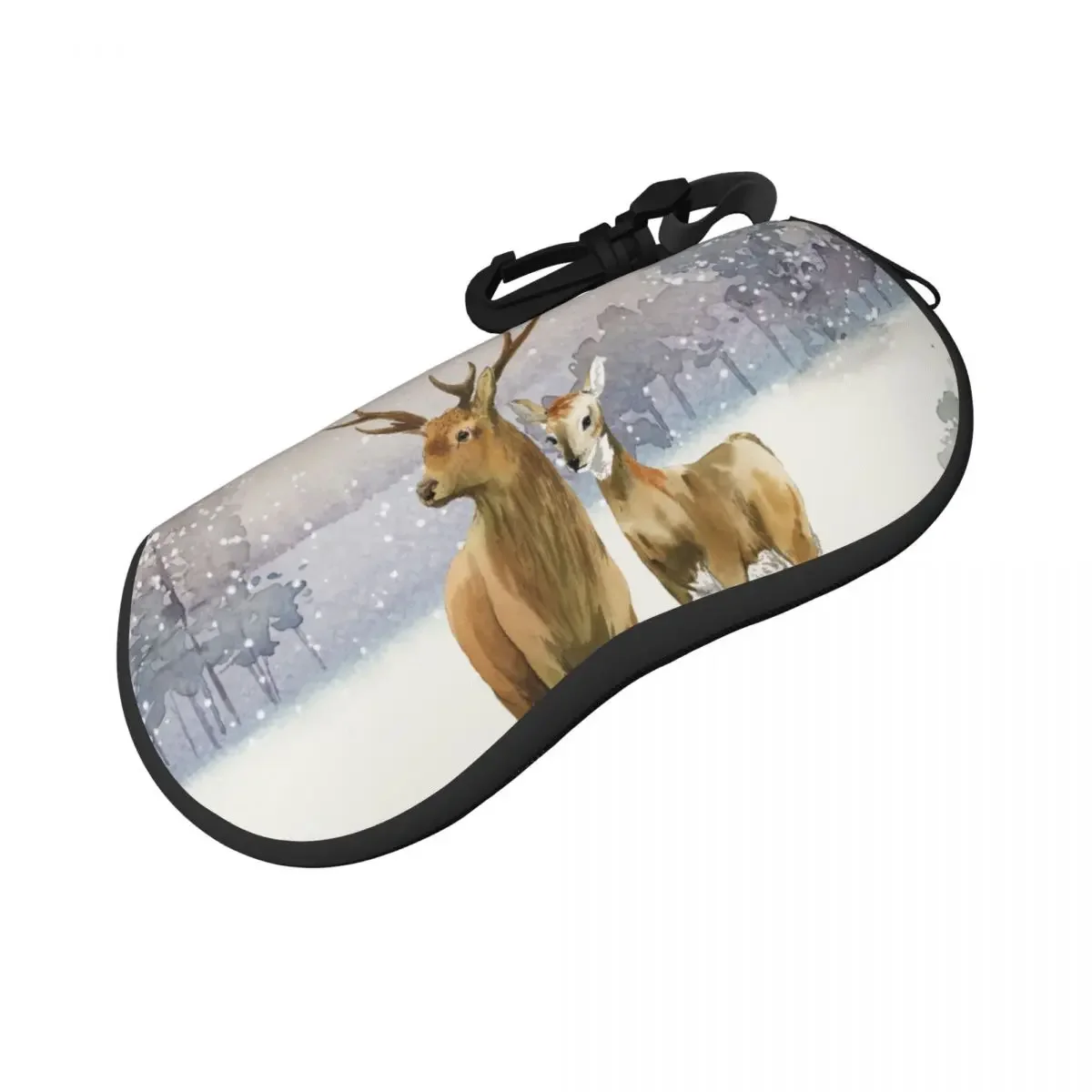 Glasses Case Winter Forest Deer Portable Zipper   Unglasses Cover  Storage 