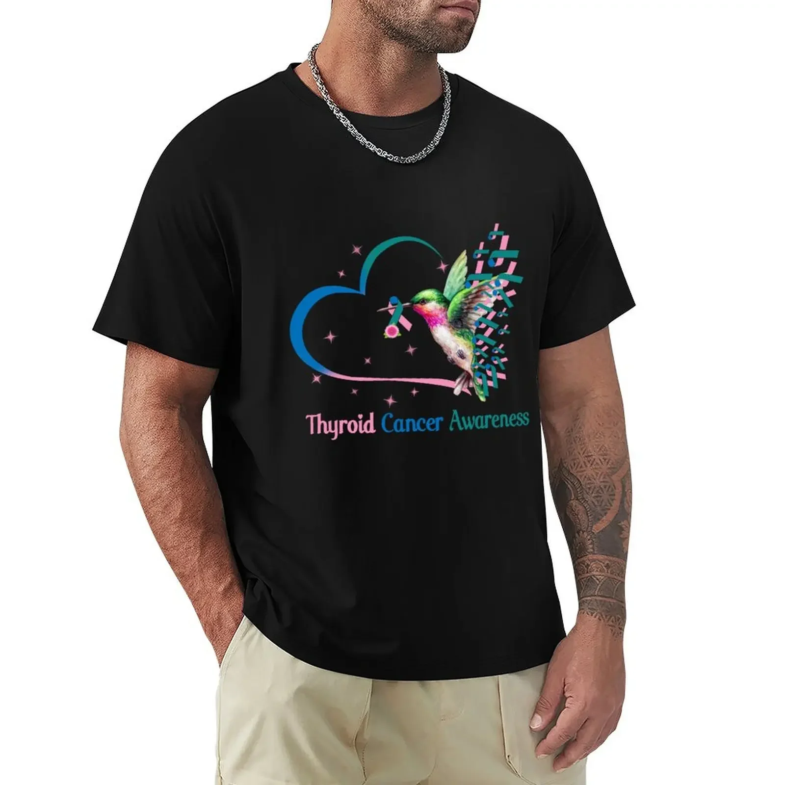 Bird With Ribbon Thyroid  Awareness Gift For Thyroid cancer  Mom Dad T-Shirt Blouse tops mens plain t shirts