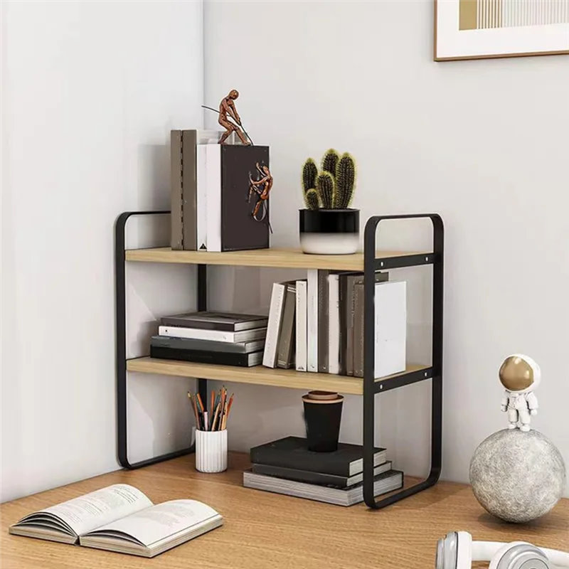 رف منظم سطح المكتب AA76، رف تخزين مكتب خشبي متعدد الأغراض مكون من طبقتين، رف كتب صغير لمكتب الكمبيوتر المنزلي #4