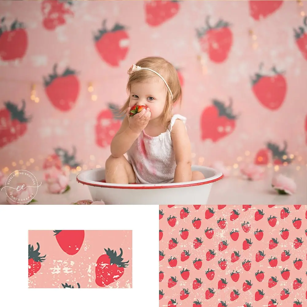 

Sweet Strawberries Backdrop Kids Baby Cake Smash Photography Props Child Girls Adult Birthday Studio Backgrounds