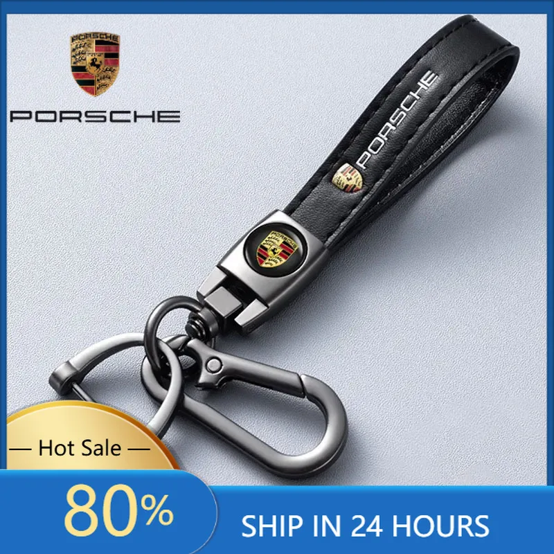 

Interior Stickers Fot Porsche 1Pcs Car Metal Key Chain Fine Leather Emblem Key Ring For Porsche Panamera Taycan 911 718 Macan Ca