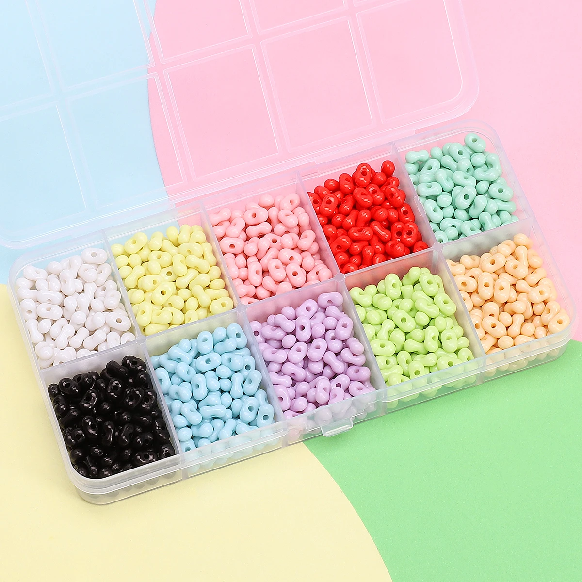 

10 Grid 1050pcs Pearlescent Acrylic Peanut Charm Beads - DIY Jewelry Spacers (Bracelet/Necklace/Earring/Keychain) Accessories