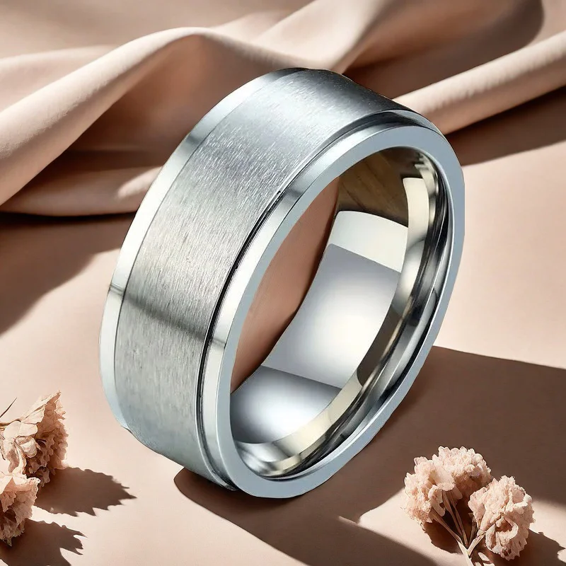 Frosted Stainless Steel Rotating Anti Stress Ring For Men Anxiety Relife Spinning Finger Ring Fidget Metal Spinner Anillos
