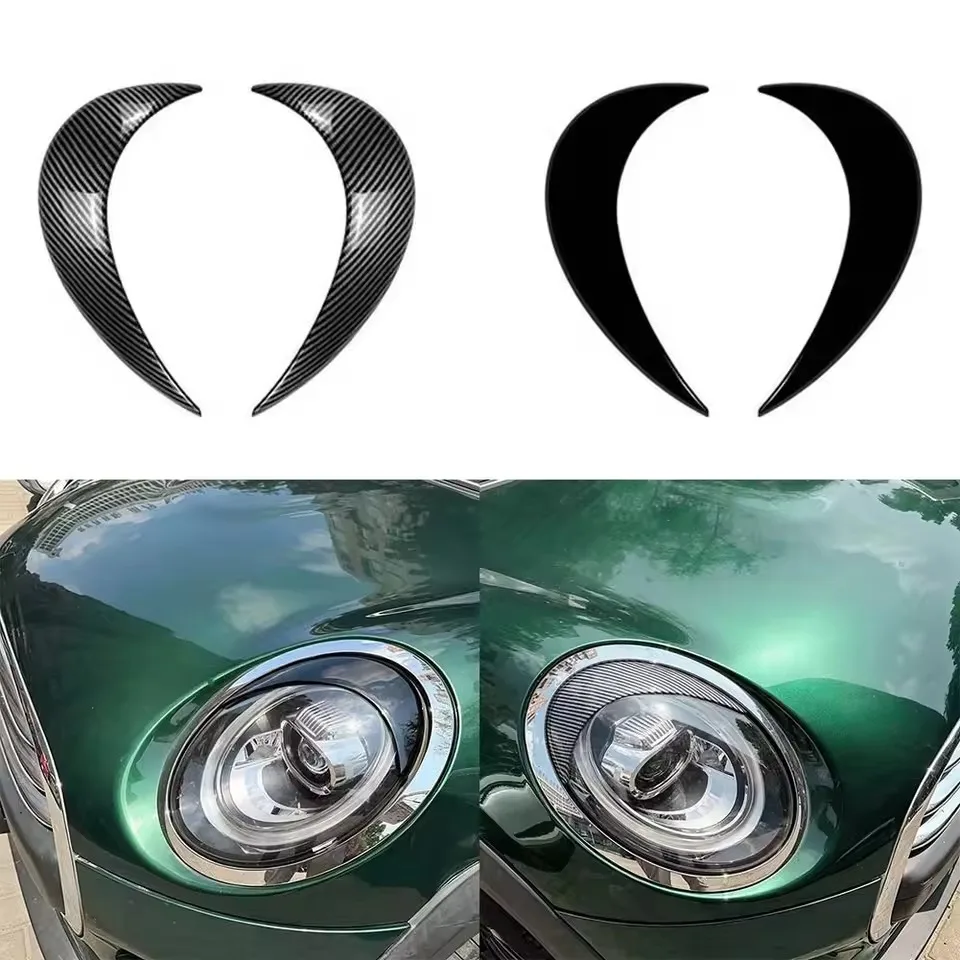 2pcs For Mini F55 F56 F57 2014-2024 Piano Black/ Carbon Fiber Texture Headlight Eyebrows Eyelids Trim Cover Eyebrow Cover