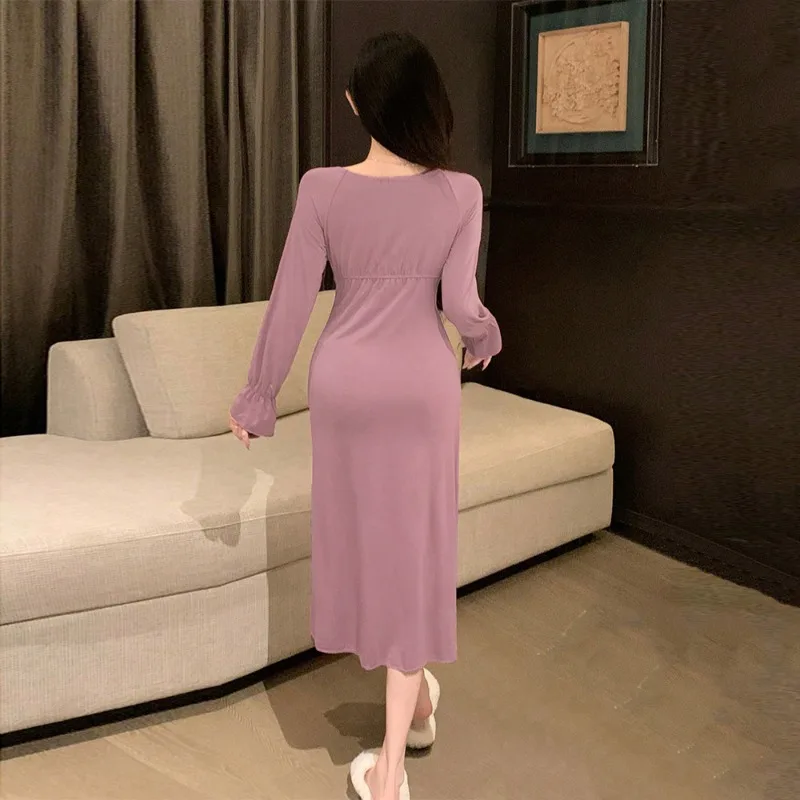 French Small Fragrant Wind U-neck Dress 2024 Autumn and Winter New High-grade Fashion Temperament High Waist Long Skirt Woman