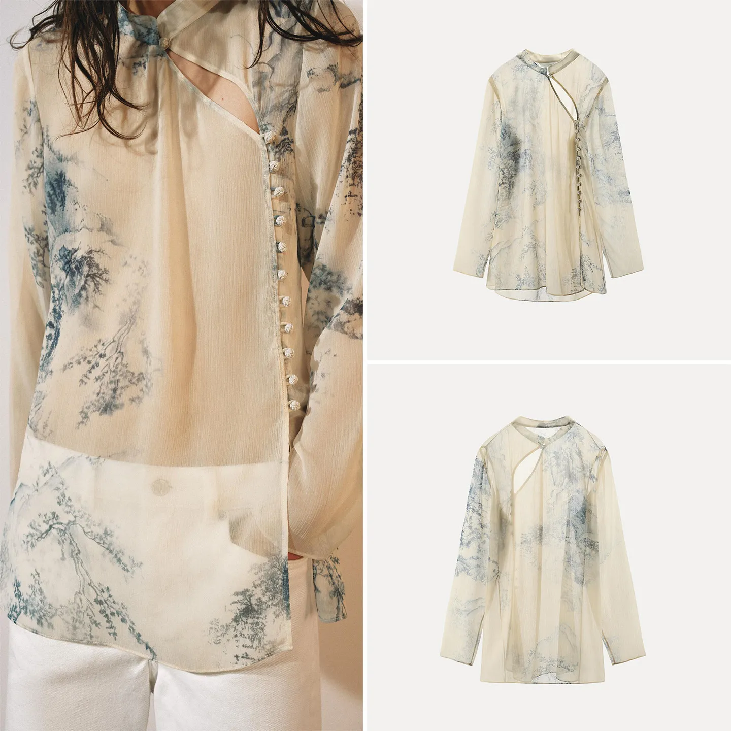 Fashionable Long Sleeve Button up Printed Shirt Women's Casual Wear Summer 2026 ZADATA Commute Style Loose Fit Chinese Style