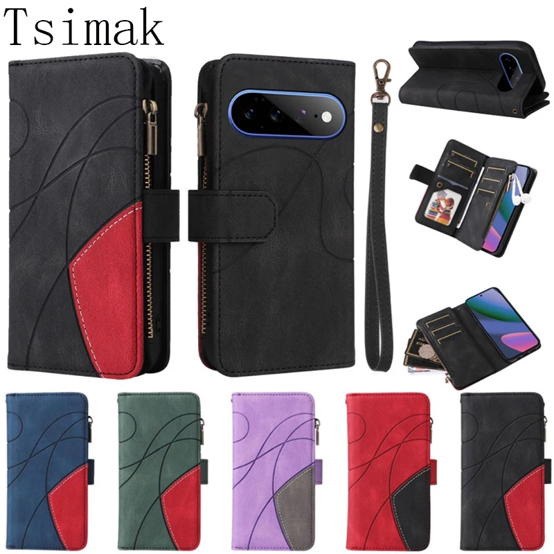 Funda de Cuero con Cierre y Ranuras para Tarjetas para Google Pixel 9A, Compatible con Google Pixel 8, 7, 6, 10, 11 Pro, XL, 6A, 7A, 8A, 10A