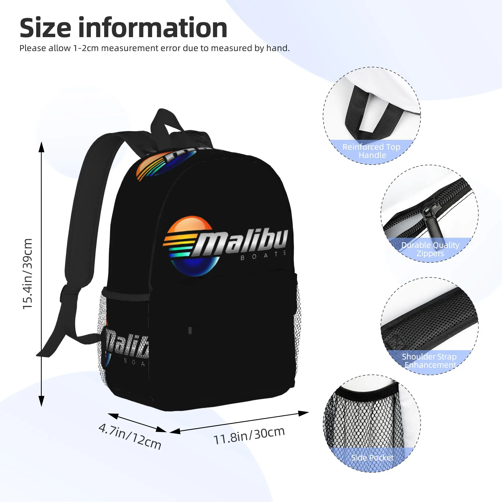 Malibu Boats POCKET SIDE Backpack Hot Sale Daypack Large Capacity Boys Girls BookBag Shoulder Bags for Men Women School Bag