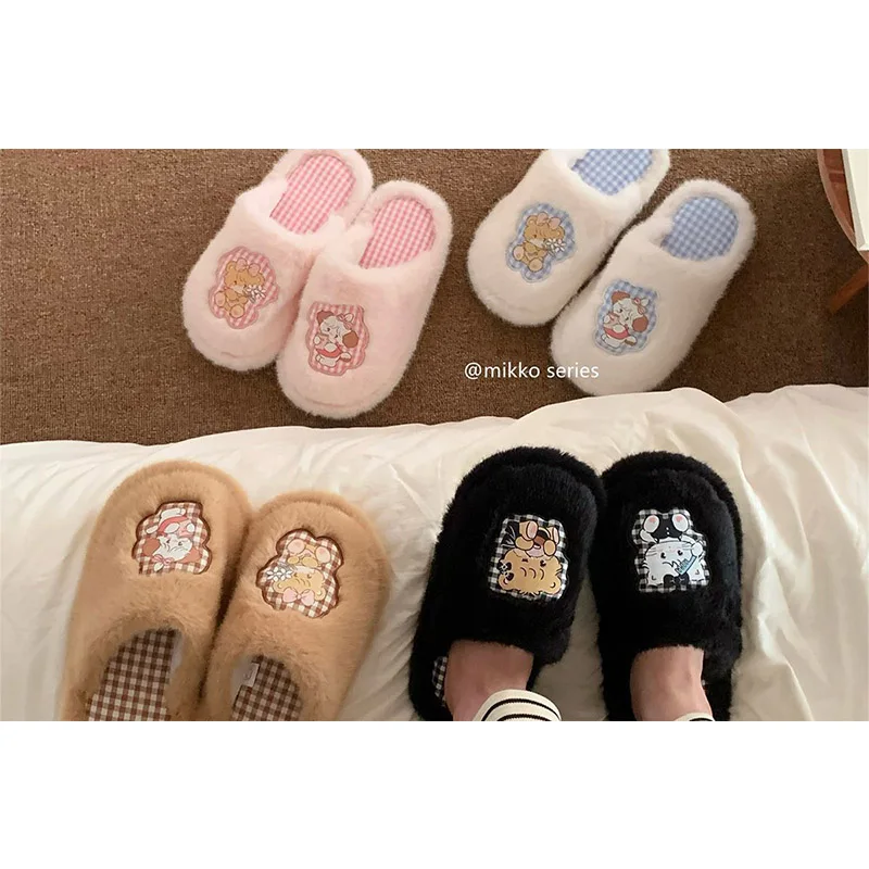 الشتاء المضادة للانزلاق Mikko المألوف نعال من القطن لطيف القطط الكلاب فروي أحذية للجنسين الدافئة أفخم داخلي المنزل النعال للنساء