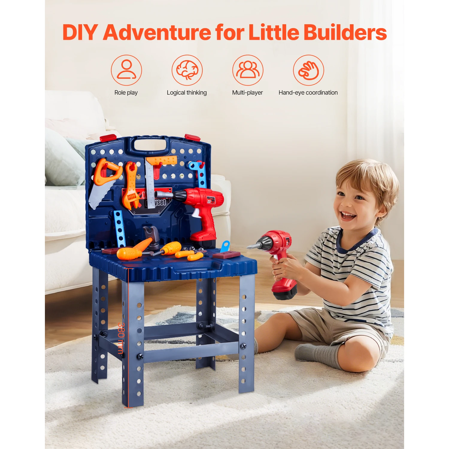 SucceBuy 56pcs Kids Work Bench Tool Set with Realistic Tools Pretend Play Construction Workbench Toys for Toddler Children Toys