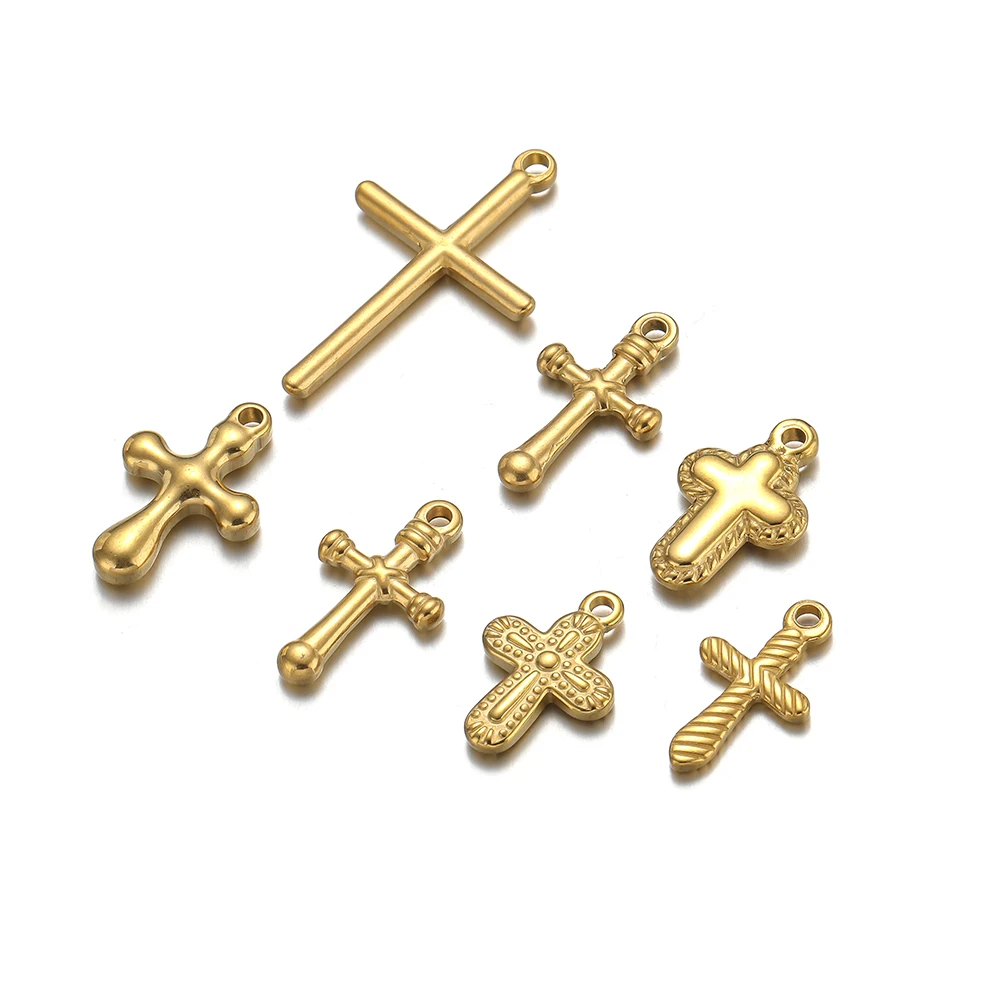 5pcs Stainless Steel 18k Pvd Gold Plated Corss Charms Pendant for DIY Jewelry Boho Necklace Earrings Making Bracelet Supplies