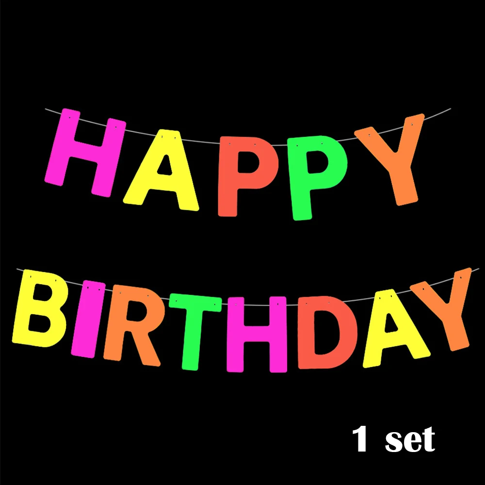 Neon fluoreszierendes Partyzubehör, Neon-Ballon, leuchtet im Dunkeln, Banner, Papiergirlande, Dekorationen, Hochzeit, Geburtstag, Schwarzlicht, Party – Detail 9