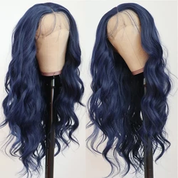 QW Dark Blue Synthetic Lace Wigs for Black Women Body Wave Synthetic Wig Lace Front Wig High Temperature Cosplay Wigs