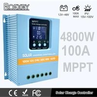 ROEXBY Controlador de carga solar MPPT 100A 80A 60A 12V 24V 36V 48V Panel solar Batería Regulador inteligente Pantalla LCD USB dual