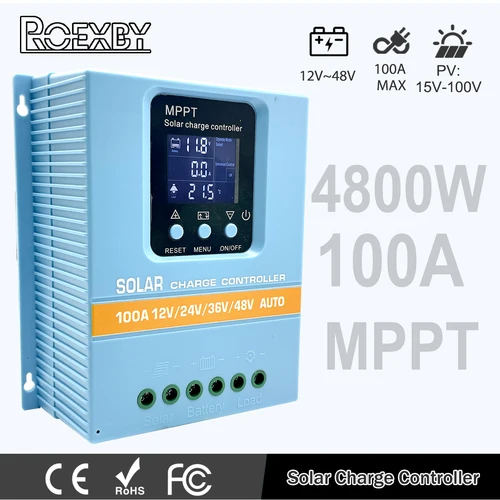 Imagen 1 del producto ROEXBY Controlador de carga solar MPPT 100A 80A 60A 12V 24V 36V 48V Panel solar Batería Regulador inteligente Pantalla LCD USB dual