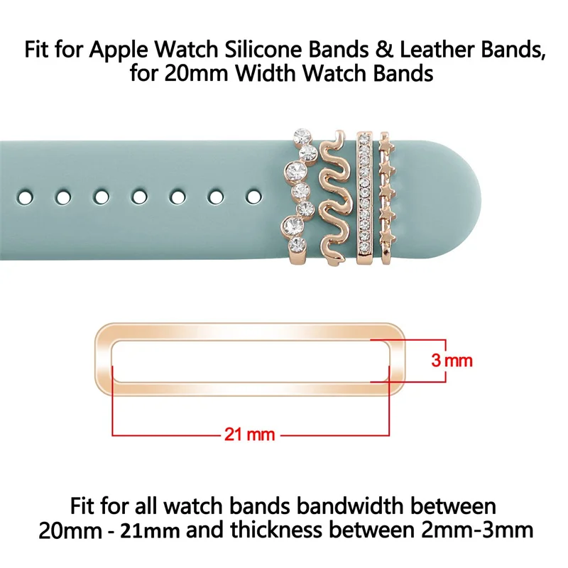 Decoración Para Apple watch ultra band 8 7 6 3 se, accesorios de dijes de joyería de diamantes, correa de reloj samsung/Huawei, pulsera de 20/22mm