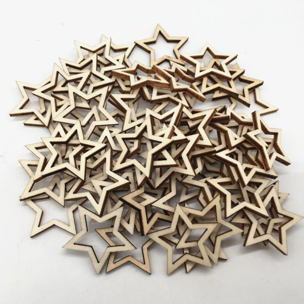 

100Pcs Star Wooden Slices Natural Wood Pieces Smooth Surface DIY Accessories Valentine Wedding Decor Wood Stars
