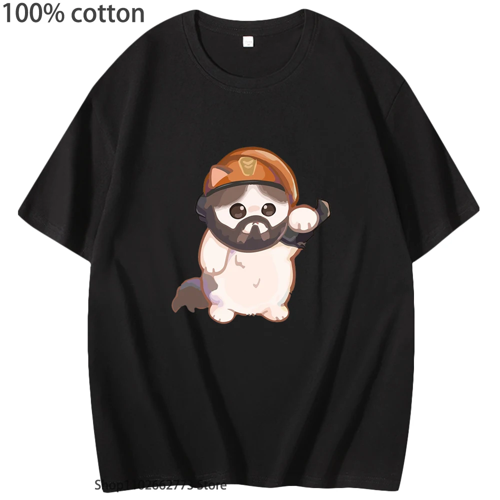 Cat Cute Surprised Penguin Cat Brimstone T-Shirts Men Women Valorant Game T Shirt O-Neck 100% Cotton Summer Tees Unisex Harajuku