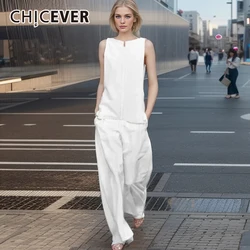 CHICEVER Loose Casual Jumpsuit For Women V Neck Sleeveless High Waist Solid Jumpsuits Female  Clothes Summer Designer New Style