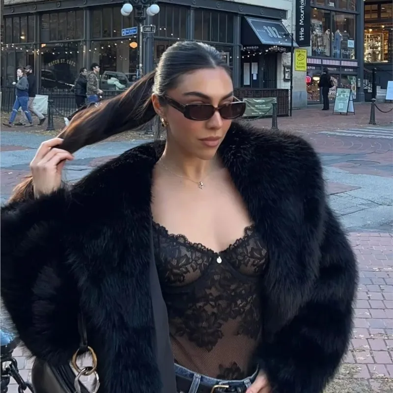 2026 가을 겨울 인조 모피 코트 패션 두꺼운 라펠 폭스 퍼 재킷 고품질 플러시 오버코트 짧은 모피 여성 코트