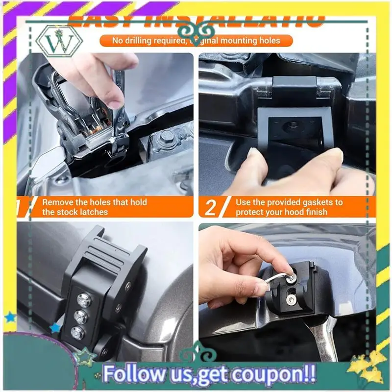 

Upgraded Hood Latches Catch Kit For Jeep Wrangler JK 2007-2017 JL 2018-2024 Gladiator JT 2020-2024 Accessories
