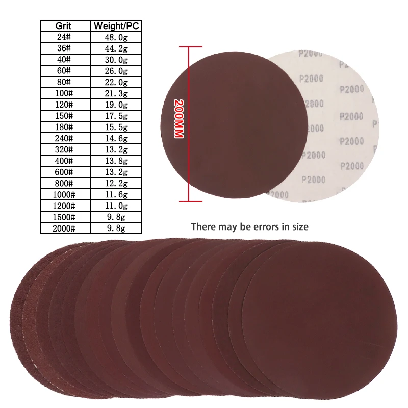 30Pcs 8 Inch Sanding Discs Hook and Loop Aluminum Oxide Sandpaper 200mm for Random Orbital Sander Wood Metal Auto Dry Polishing