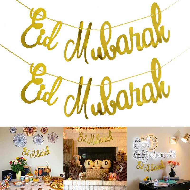 

Eid al Fitr Mubarak Paper Banner Ramadan Decoration For Home Garland Muslim Festival Ramadan Kareem Islamic Gilding EID Banner