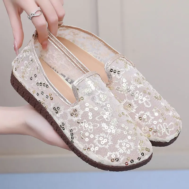 

Summer New Women Mesh Breathable Espadrilles Soft Sole Comfort Flats Casual Mom Shoes Non-Slip Lightweight Walking for Senior