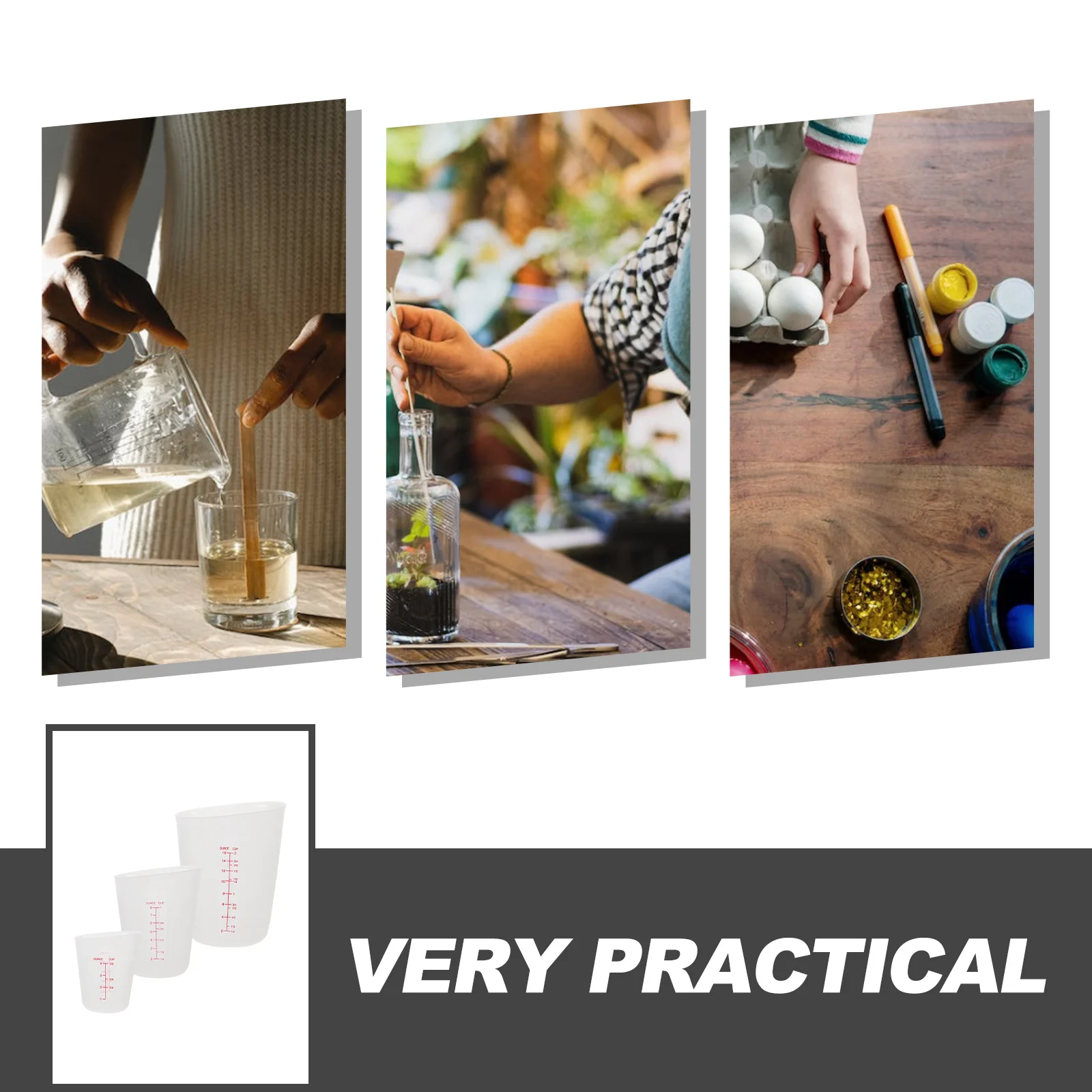 

3Pcs Epoxy Resin Measuring Cups Durable Silicone Mixing Bowls for DIY Gifts Measuring Cups Mixing Cup Tool Kit