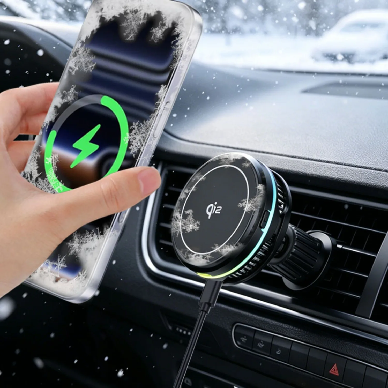 

TEC Cooling QI2 15W Car Magnetic Wireless Charger Air Vent Phone Holder Stand For iPhone 17 16 15 14 13 12 Pro Max Fast Charging