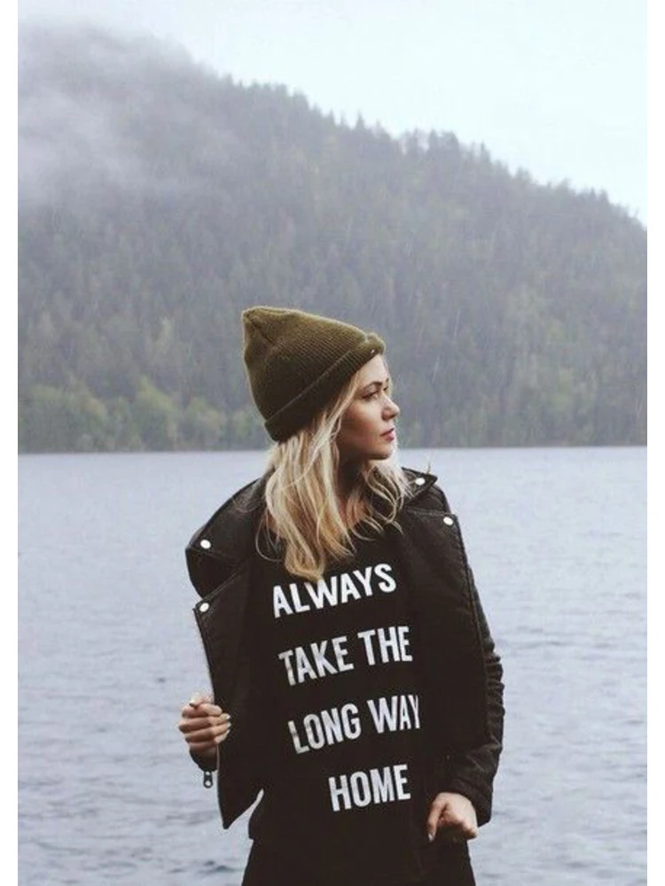 

Always Take The Long Way Home T Shirt Summer Funny Female T Shirts Harajuku Tee Tumblr Hipster Ladies T-shirt Outfits