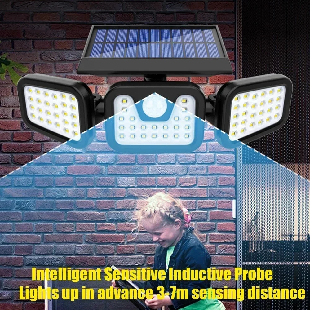 STONEGO Solar Garden Light  74LED Triple Head Waterproof Outdoor Wall Light with Body Sensor, Perfect for Street & Household Use