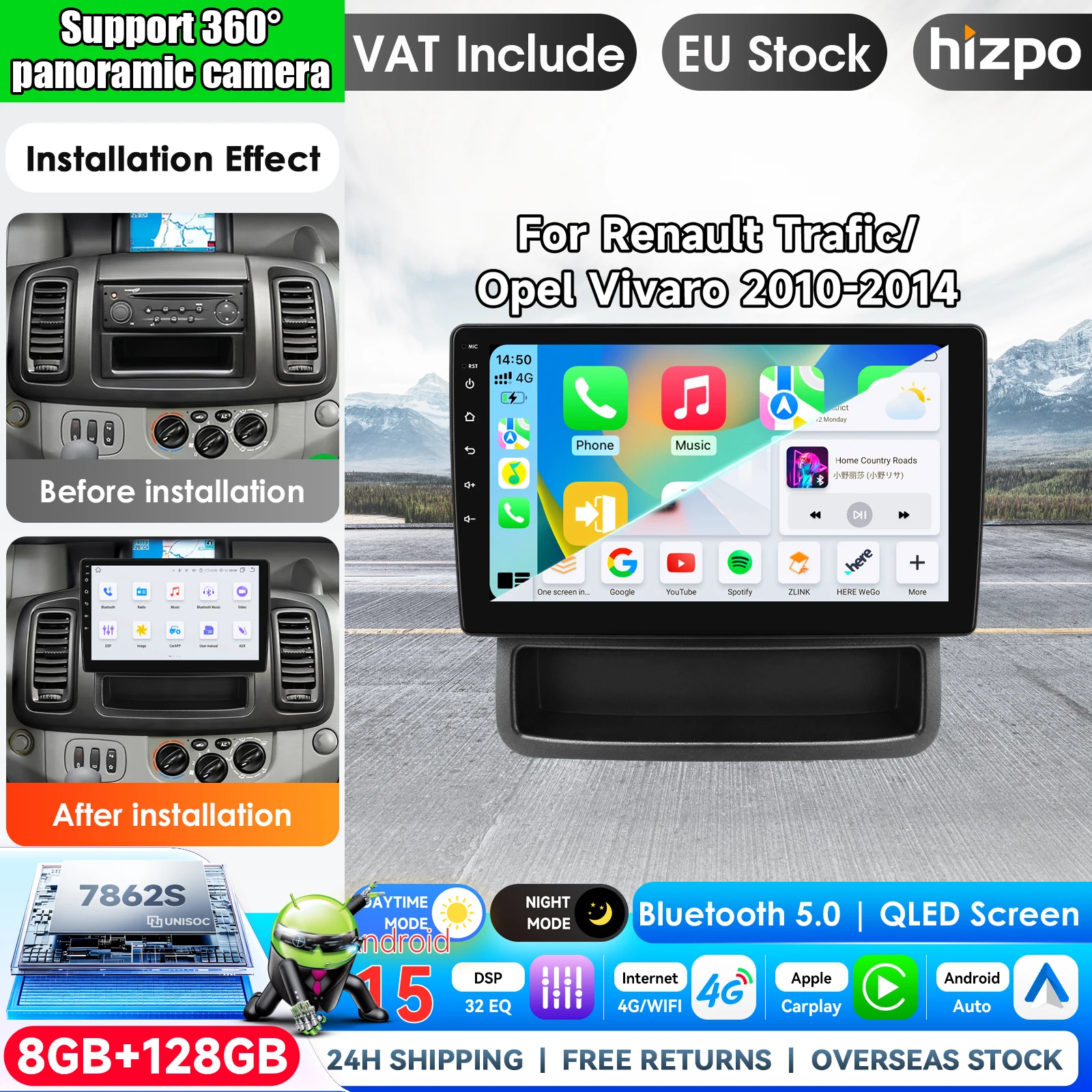Image of Hizpo 10,1 Zoll Autoradio für Opel Vivaro 2010 - 2014 Renault Trafic Carplay Android Auto-Multimedia-Videoplayer 2 DIN Radio Autoradio GPS Stereo Smart Intelligent Systems IPS Touchscreen Head Unit