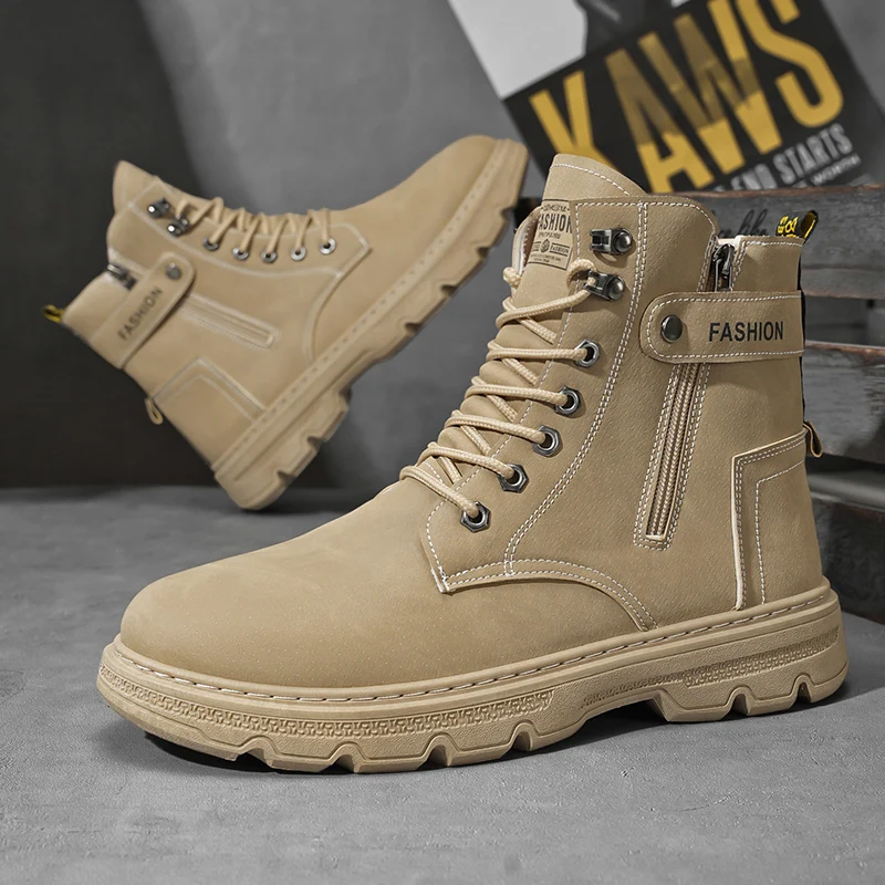 Botas de plataforma masculinas 2025 primavera antiderrapante botas de trabalho ao ar livre casual curto bots na moda all-match preto botas de motocicleta novo