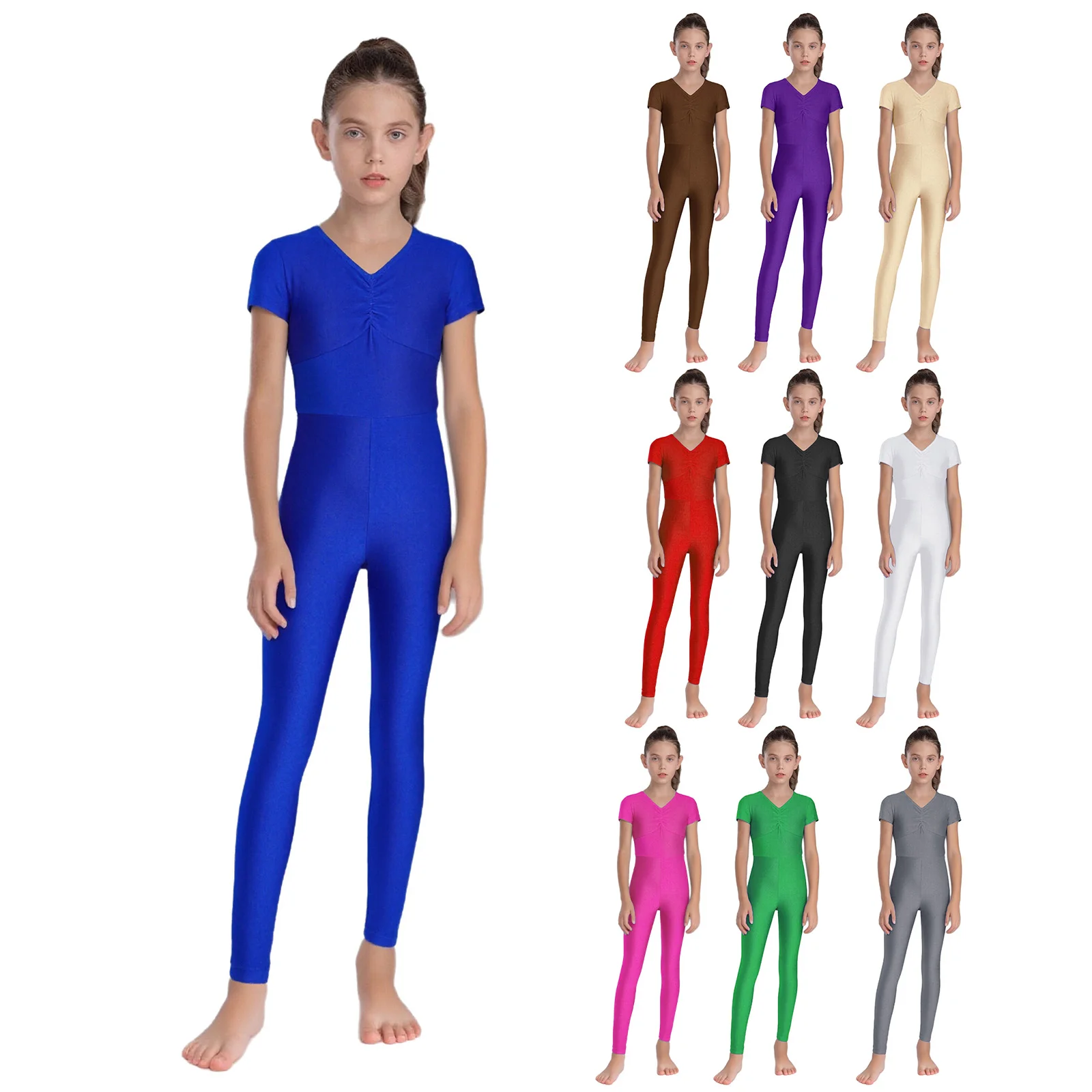 

Kids Girls Short Sleeve Zipper Stretchy Gymnastics Ballet Leotard Figure Skating Acrobatics Yoga Dance Class Jumpsuit Dancewear