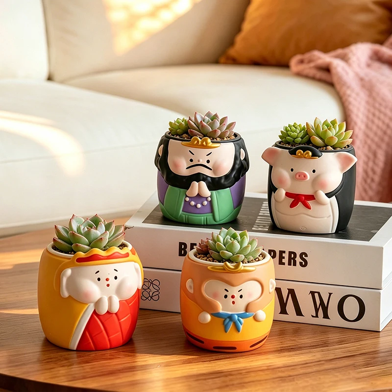 Lovely Journey to the West Resin Succulent Planter Creative Cartoon Character Flower Pot for Home Balcony Garden Decoration