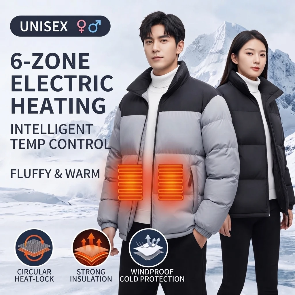 6 Zones Smart Thermostat Heated Jacket Men Women USB Electric Heating Coat Outdoor Ski Work Warm Cotton Jacket