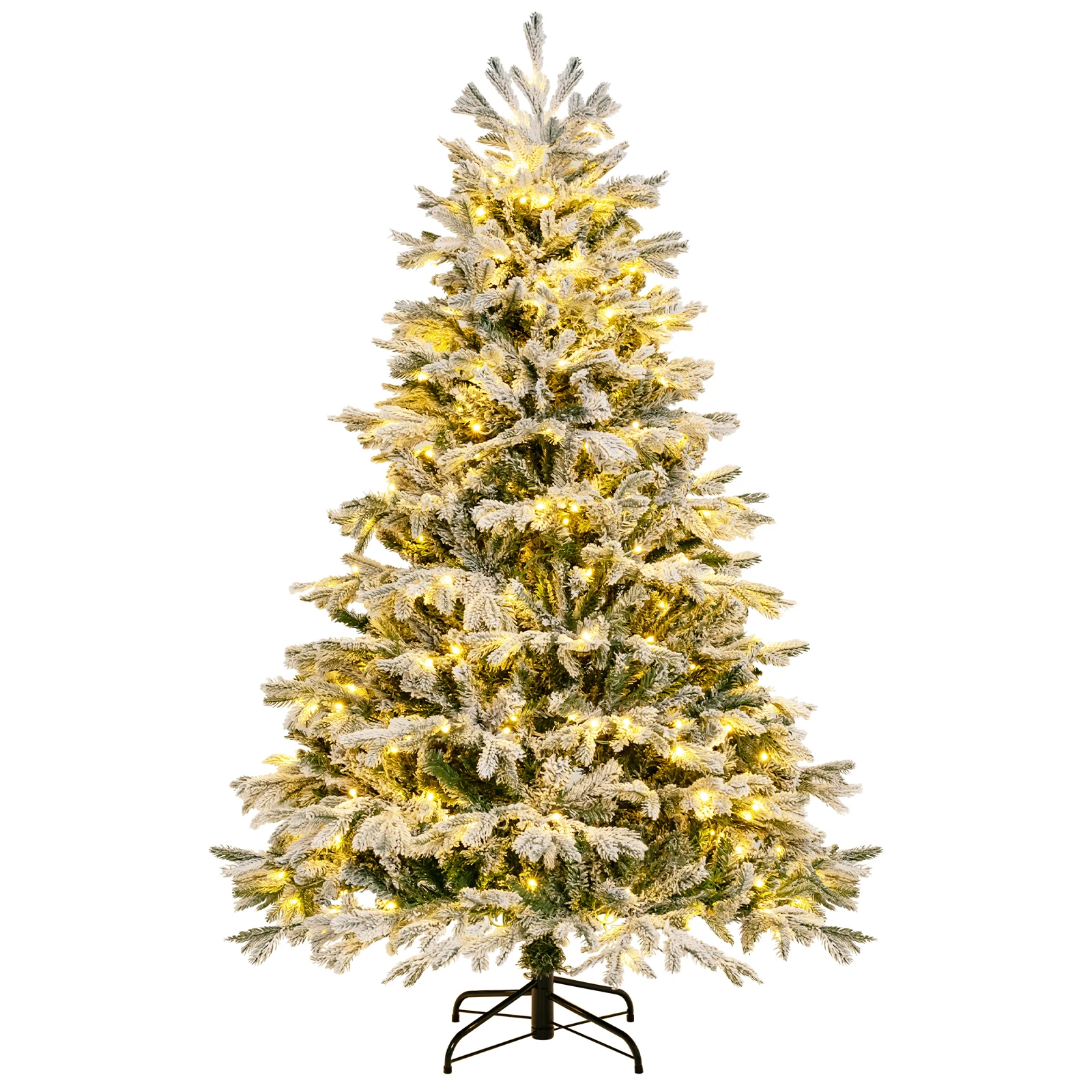 6 FT Pre-Lit Christmas Tree Snow Flocked Hinged Xmas Decoration w/ 350 Lights