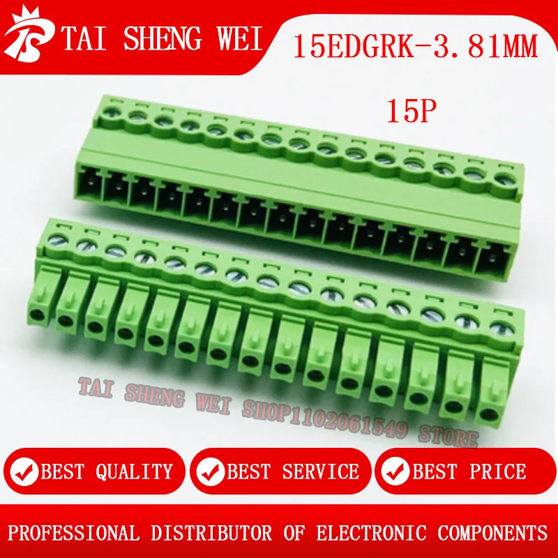 Aerial Butt Welding Type 15EDGRK-3.81mm Plug-in Terminal Block 2EDGRK 11P 12P 13P 14P 15P 16P 18P 20P 22P 24P Male+Female Socket