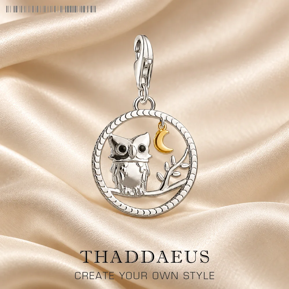 Anhänger Eule & Mond aus 925er Sterlingsilber für Damen und Mädchen, neuer trendiger Schmuck