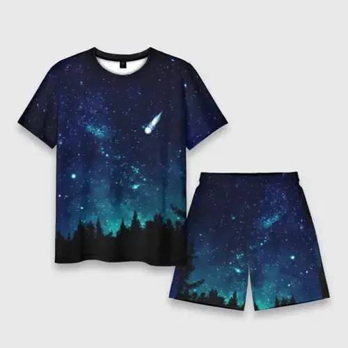 Galaxy Space Style 3D Print T Shirt+Short Clothes Harajuku Fashion O-Neck T-Shirt Streetwear 2PC Set Unisex clothing