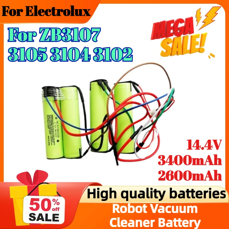 

3400mAh 2600mAh 14.4V For Electrolux Vacuum Cleaner ZB3107 3105 3104 3102 Capacity Rechargeable Lithium Battery