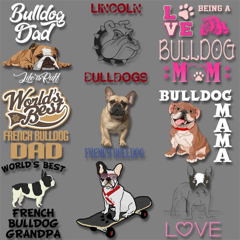 Bulldogs Mama Dad Iron on transfers Patches for T-shirt Hoodies DIY Thermal transfer printings